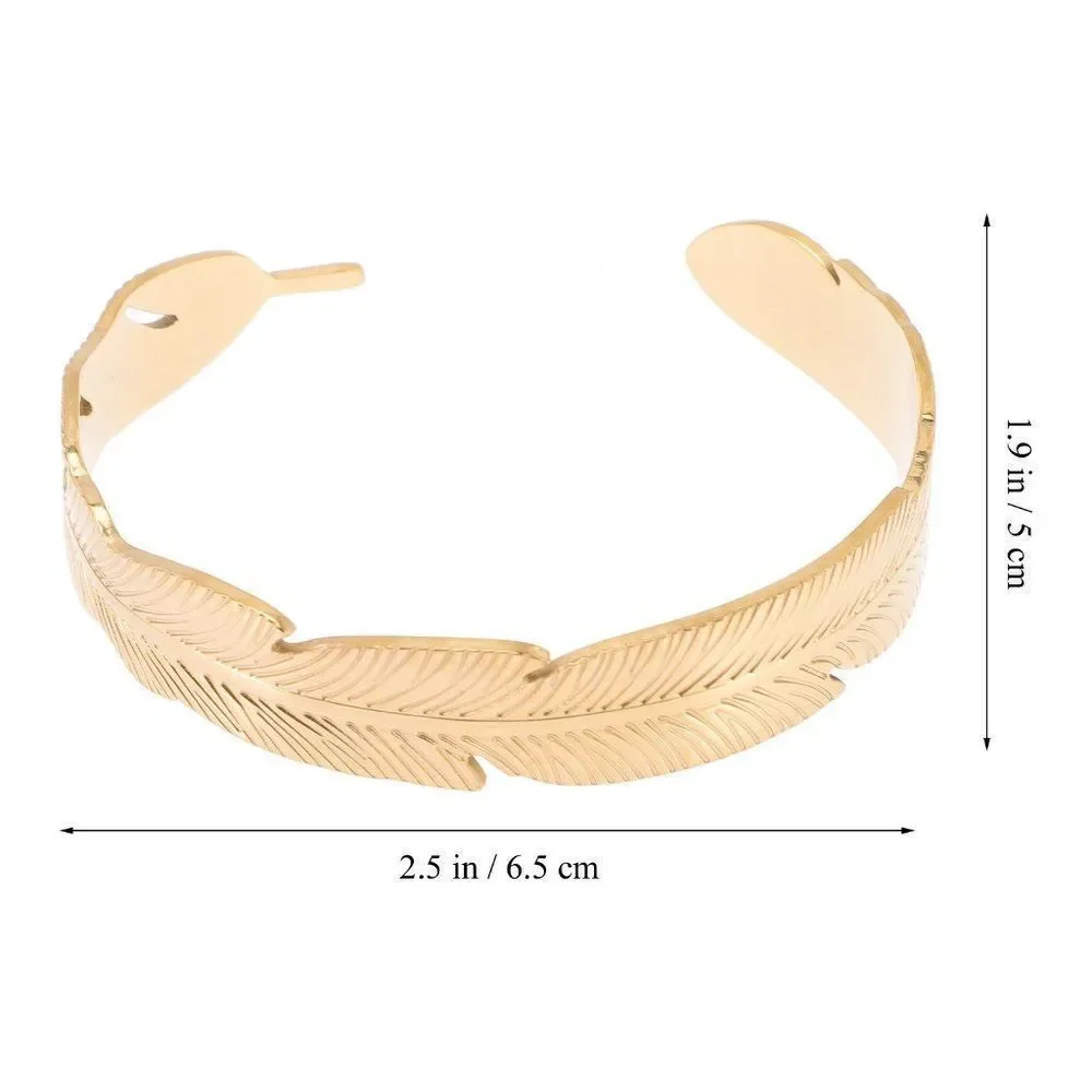 Feather Cuff Bangle Bracelet in Gold